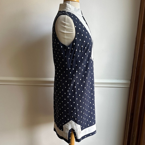 Eliza J Navy and White Polka Dot Shift Dress Mandarin Collar size 8 EUC - Picture 4 of 8